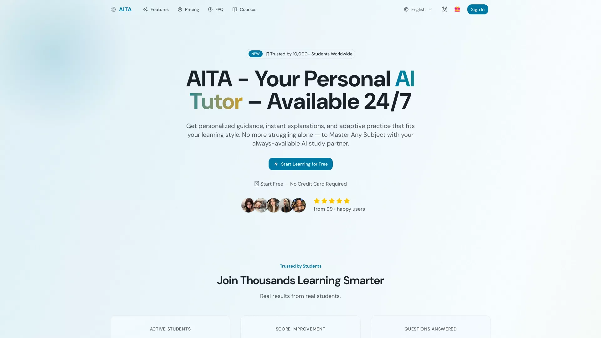 AITA - AI Education Tool Website Screenshot