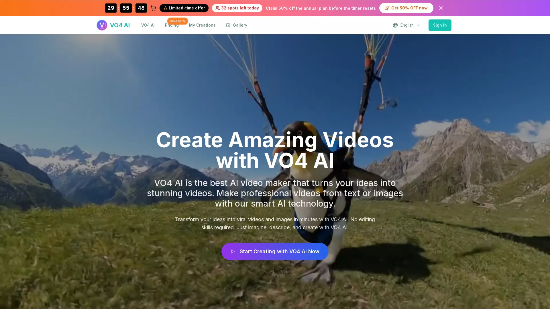 VO4Video - VO4 Video Generation AI Website Screenshot