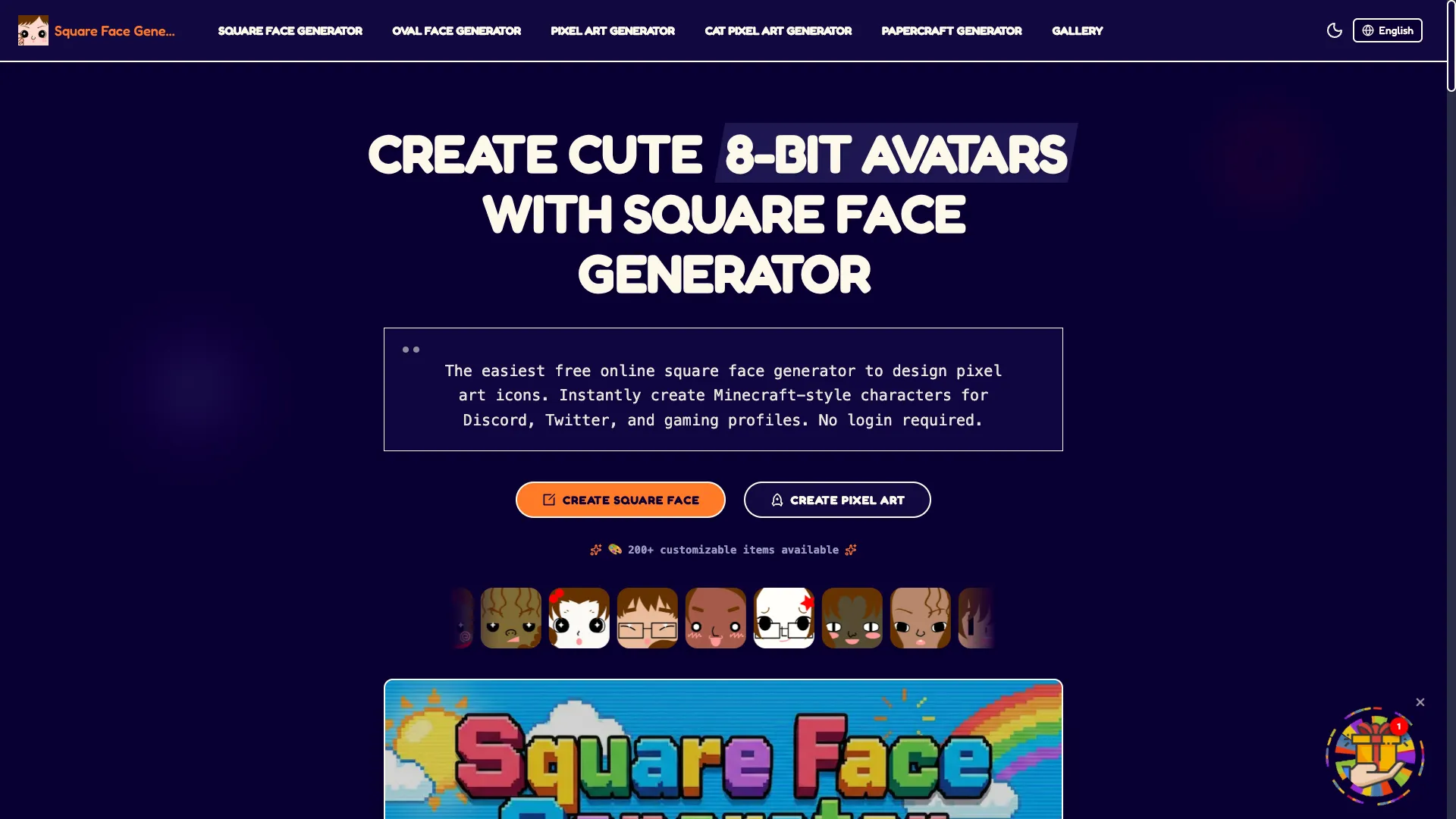 SquareFaceGenerator - AI Avatar Creation Website Screenshot