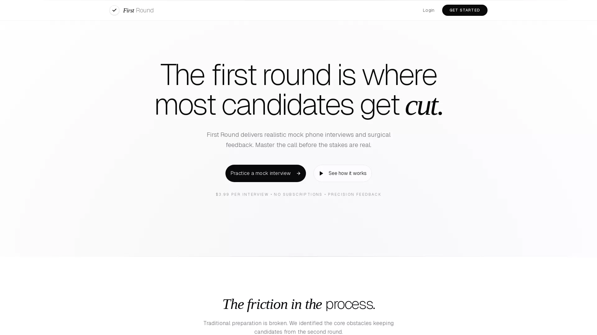 FirstRound - AI Interview Simulation Tool Website Screenshot