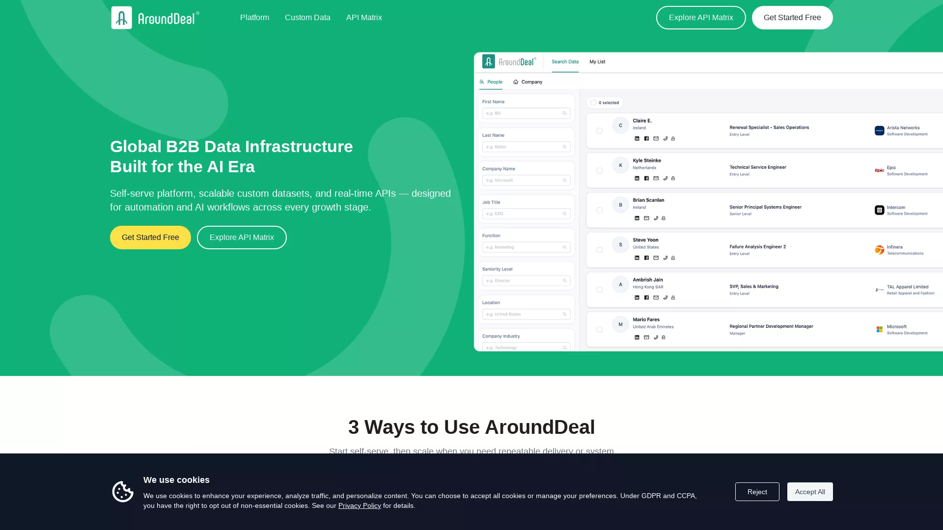 AroundDeal - Talent AI Website Screenshot