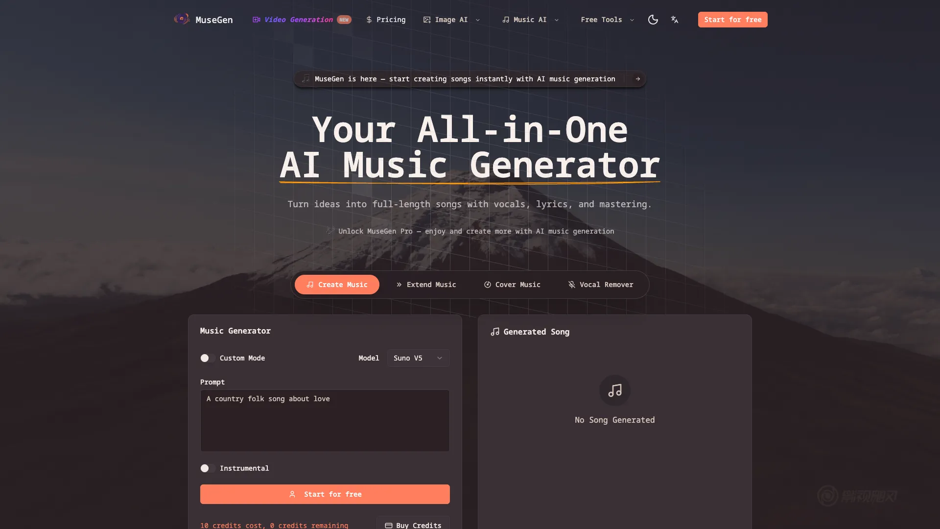 MuseGen - Music Creation AI Website Screenshot