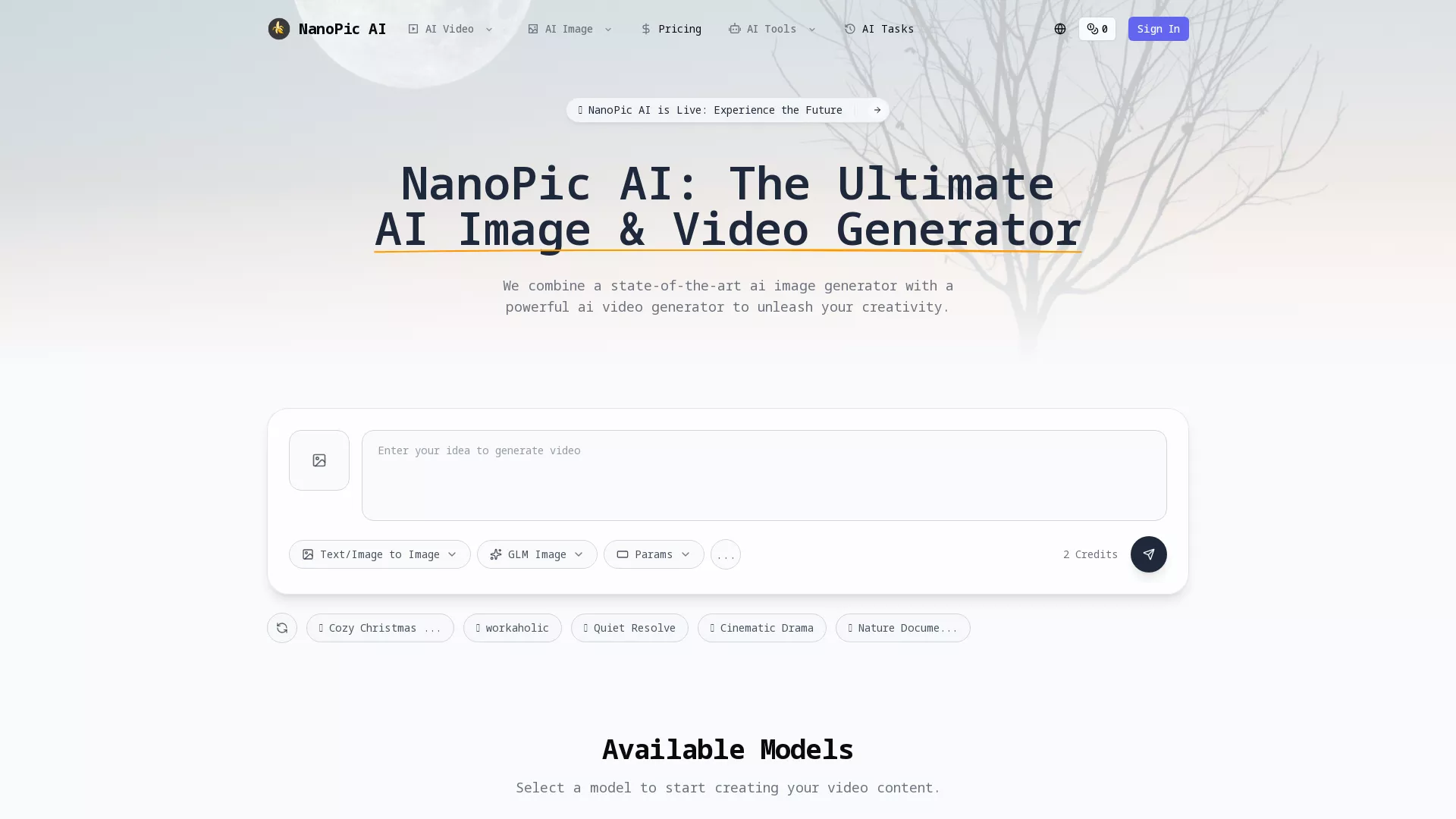NanoPicAI - AI Image Video Generator Website Screenshot