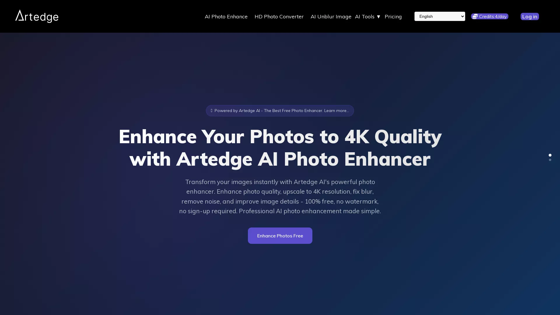 ArtedgeAI - AI PhotoEnhancer Website Screenshot