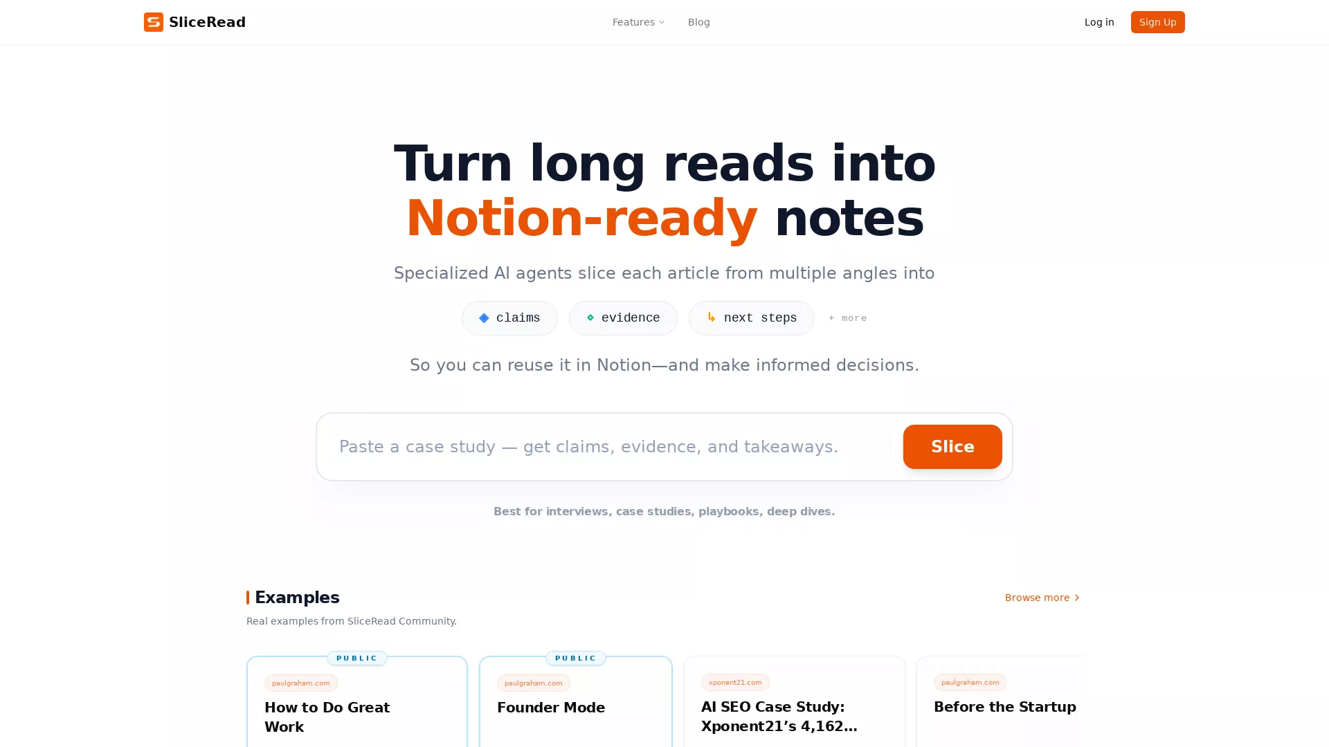 SliceRead - AI NoteTaking Tool Website Screenshot
