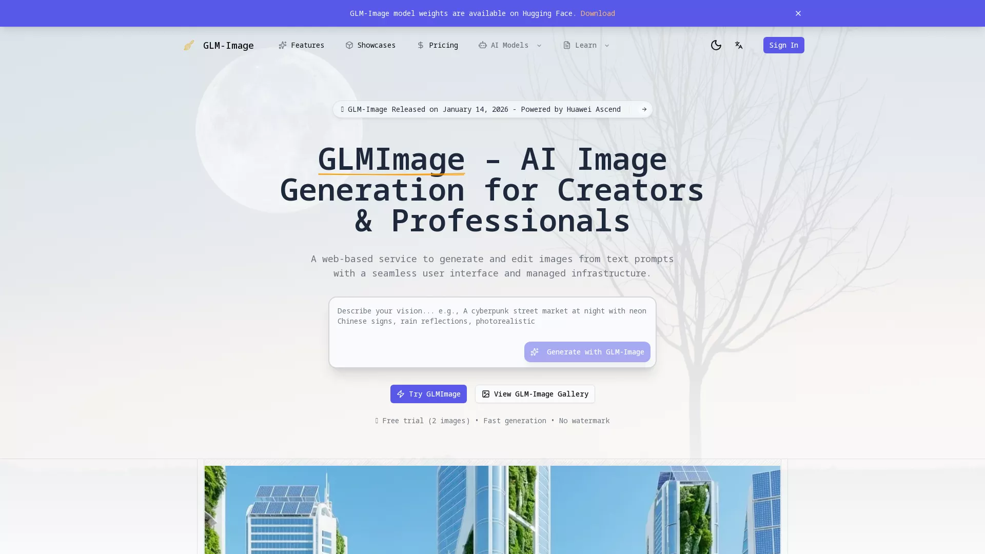 GLMImage - AI Image Generation Tool Website Screenshot