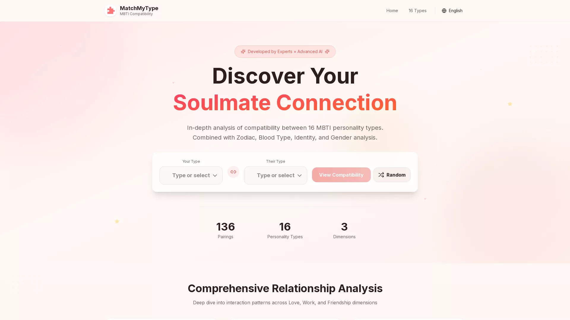 MatchMyType - AI MBTI Compatibility Tool Website Screenshot