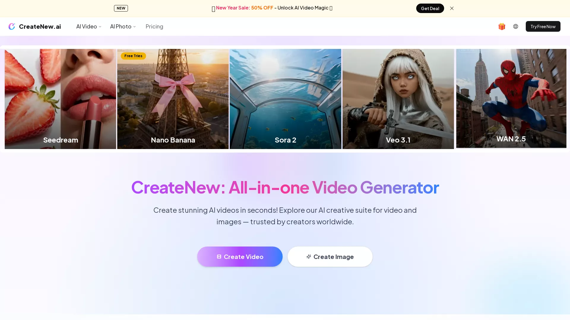 CreateNewAI - AI Video Generation Tool Website Screenshot