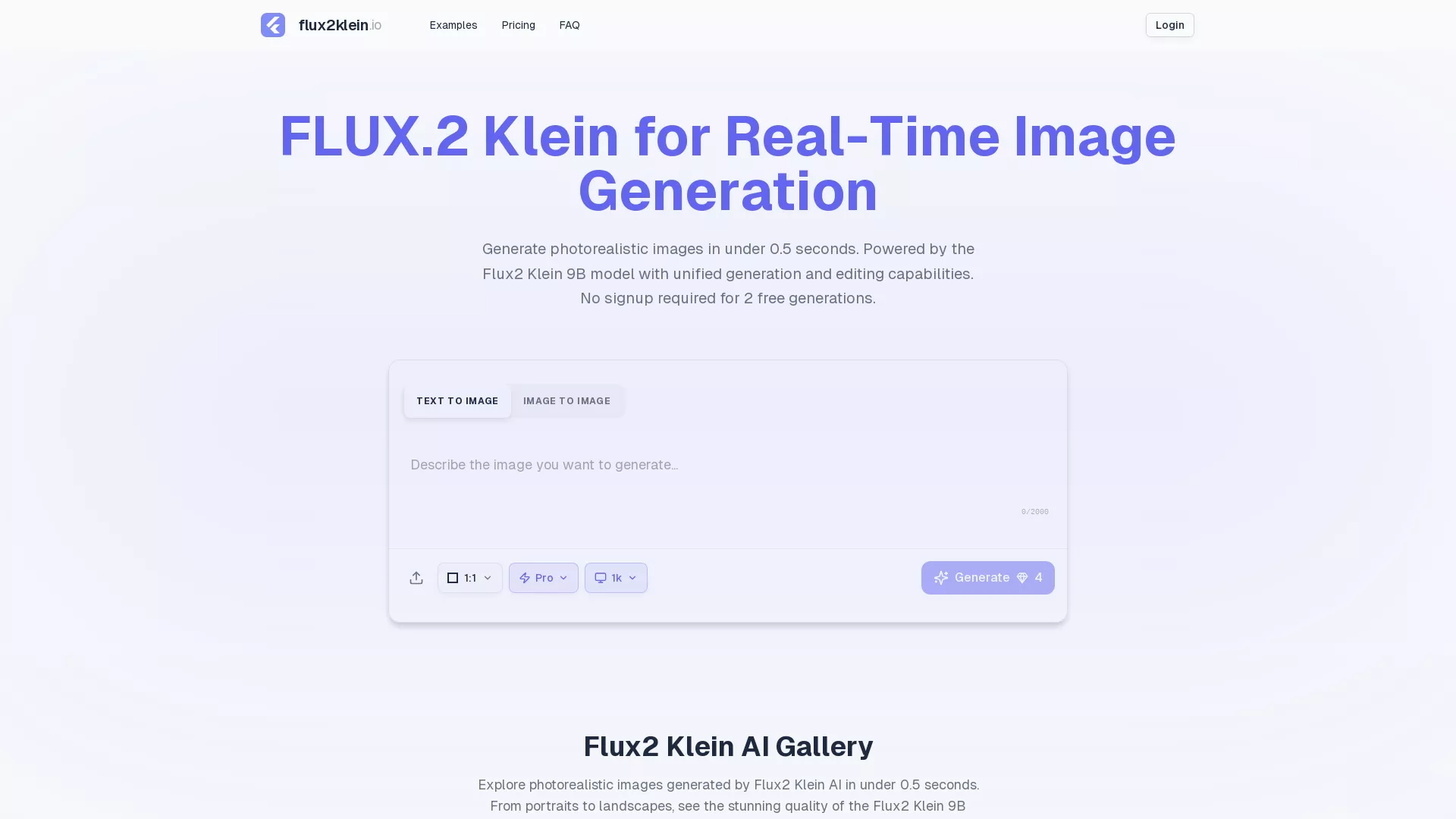Flux2Klein - AI Image Generation Tool Website Screenshot