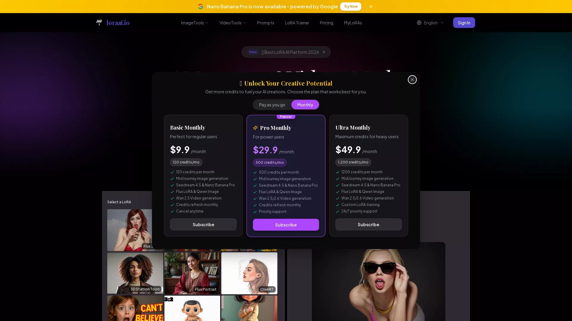 LoraAI - LoRa Image Generation Tool Website Screenshot