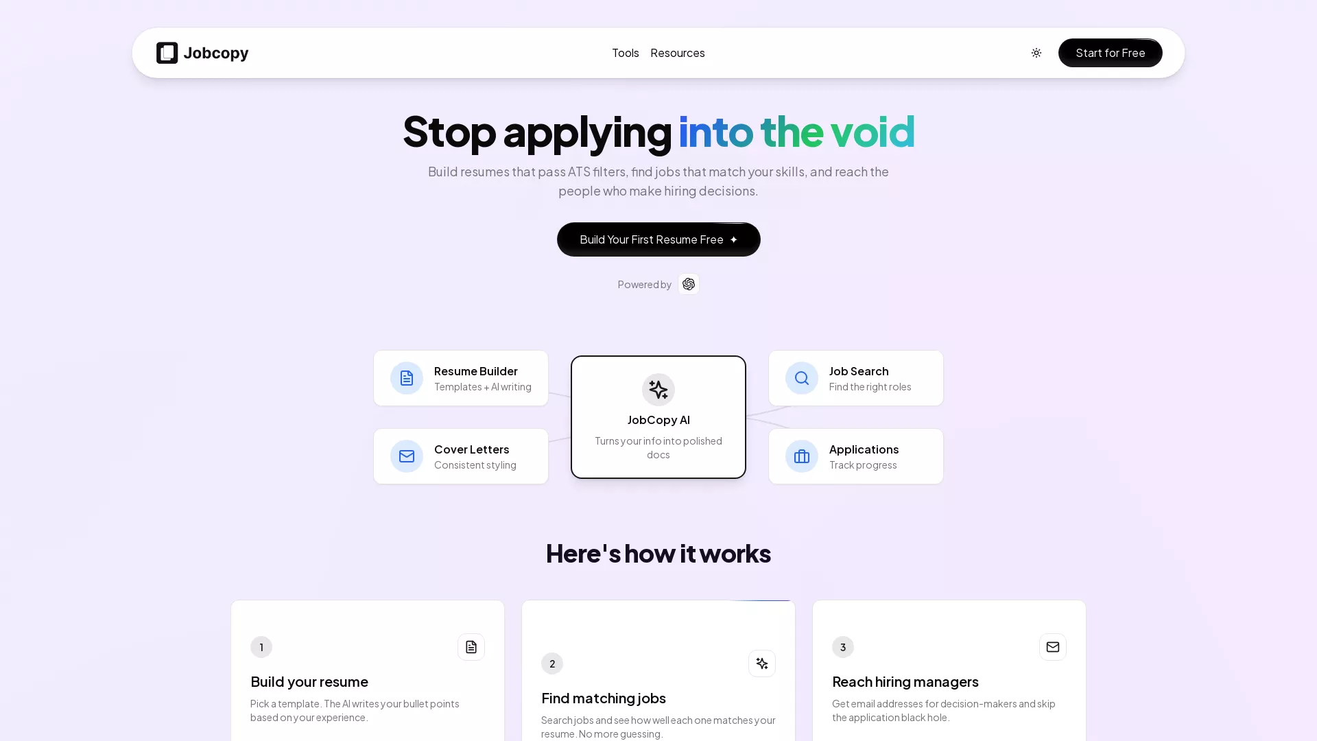 JobCopy - AI Job Search Assistant Website Screenshot