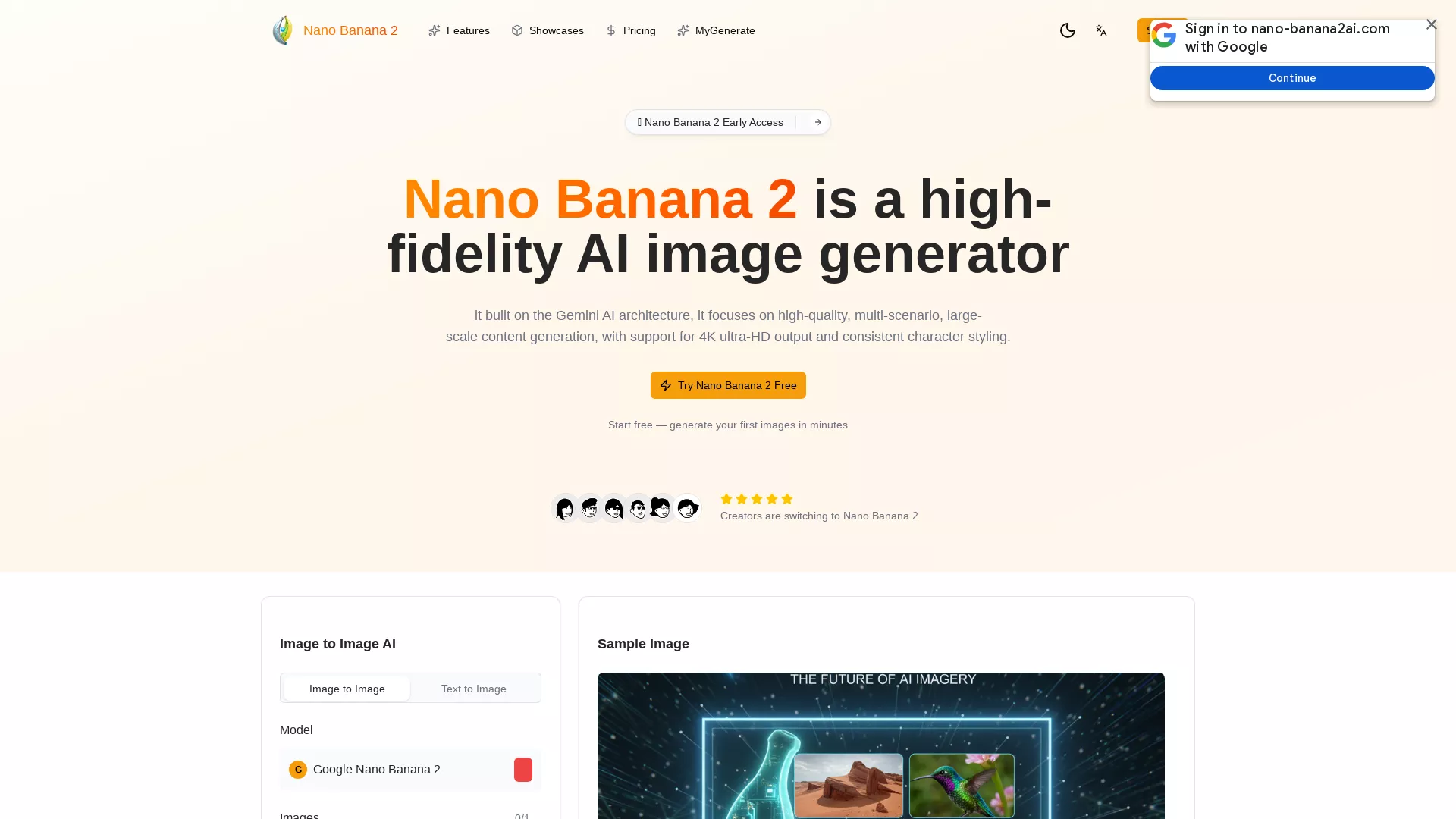 NanoBanana2AI - AI Image Generation Tool Website Screenshot