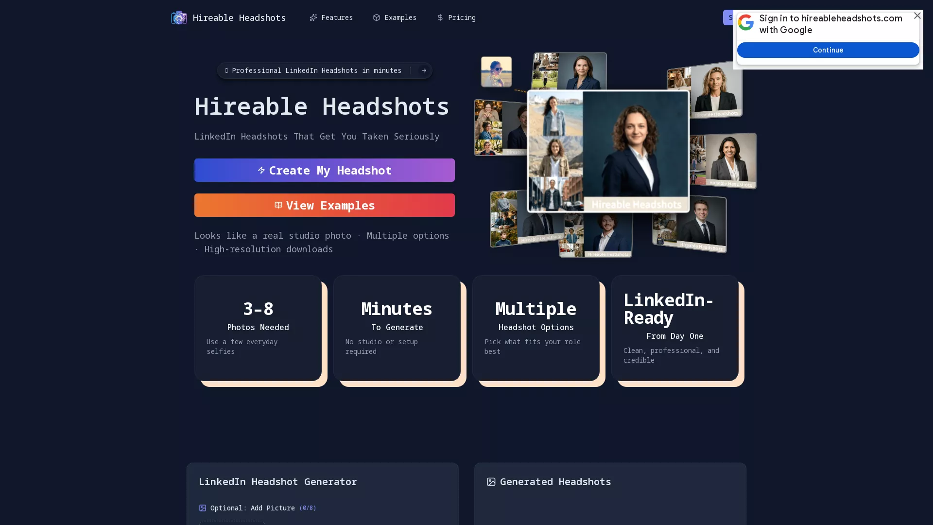 Hireable Headshots - AI Headshot Generator Website Screenshot