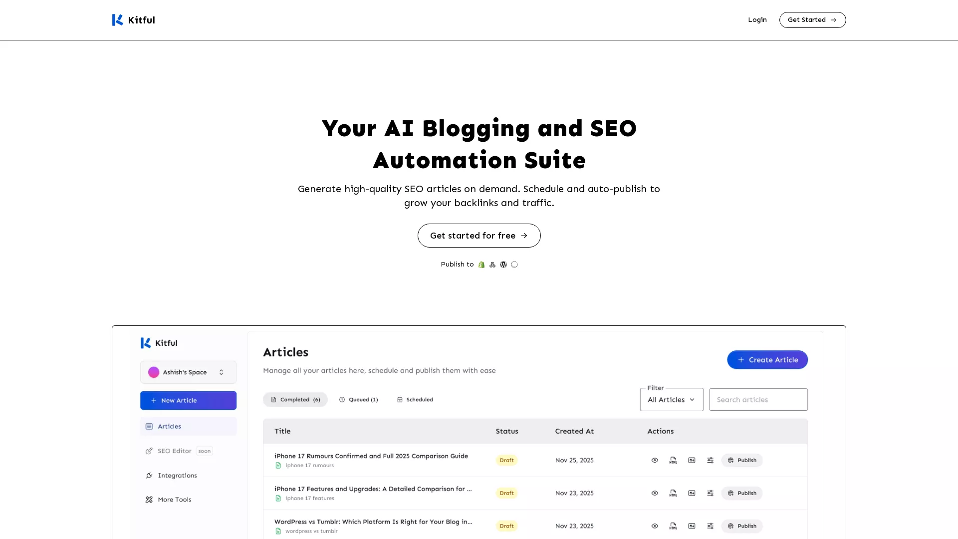KitfulAI - Ai SEO Content Generator Website Screenshot