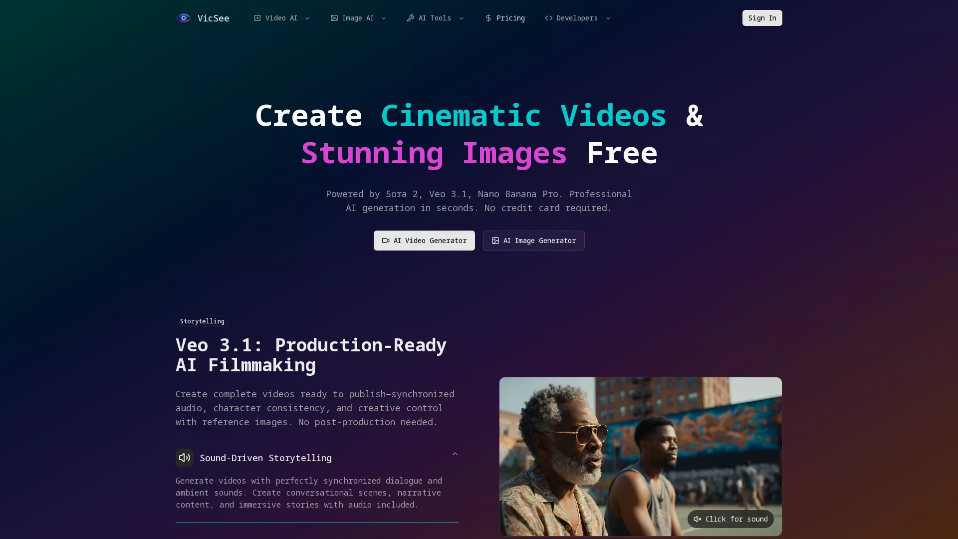 VicSee - AI Content Creation Platform Website Screenshot