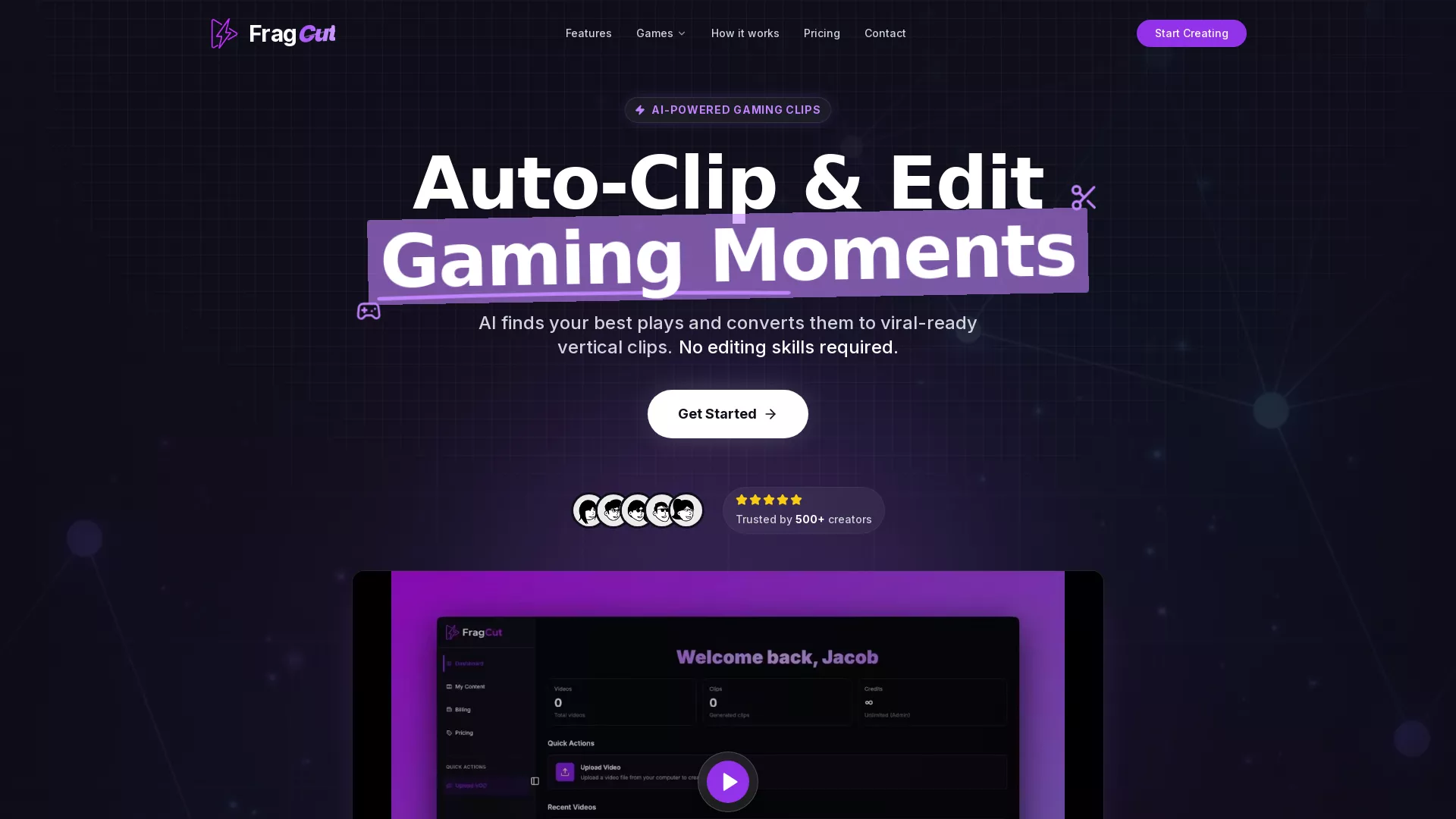 FragCutIO - Gaming Clip AI Website Screenshot