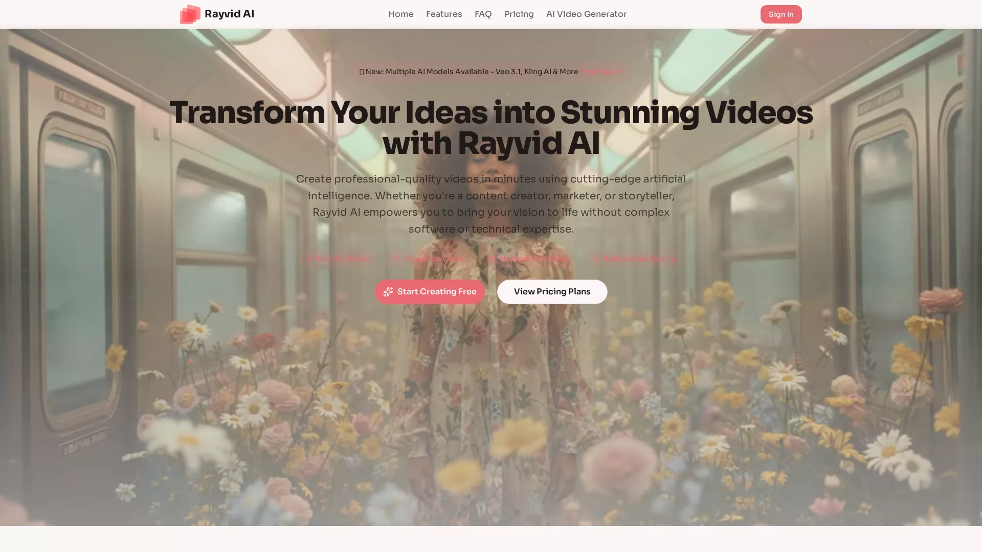 RayvidAI - AI Video Generation Tool Website Screenshot