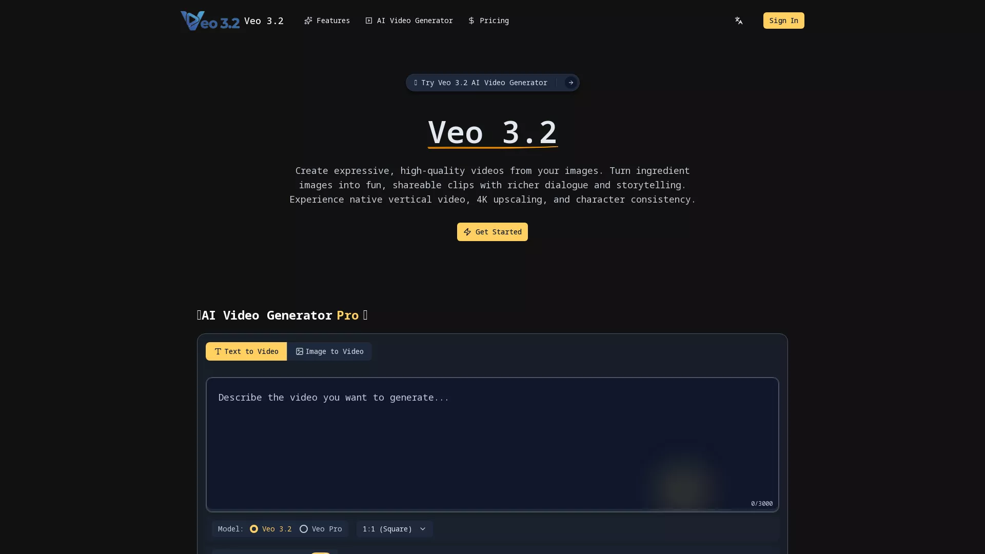 Veo - AI Video Generator Website Screenshot