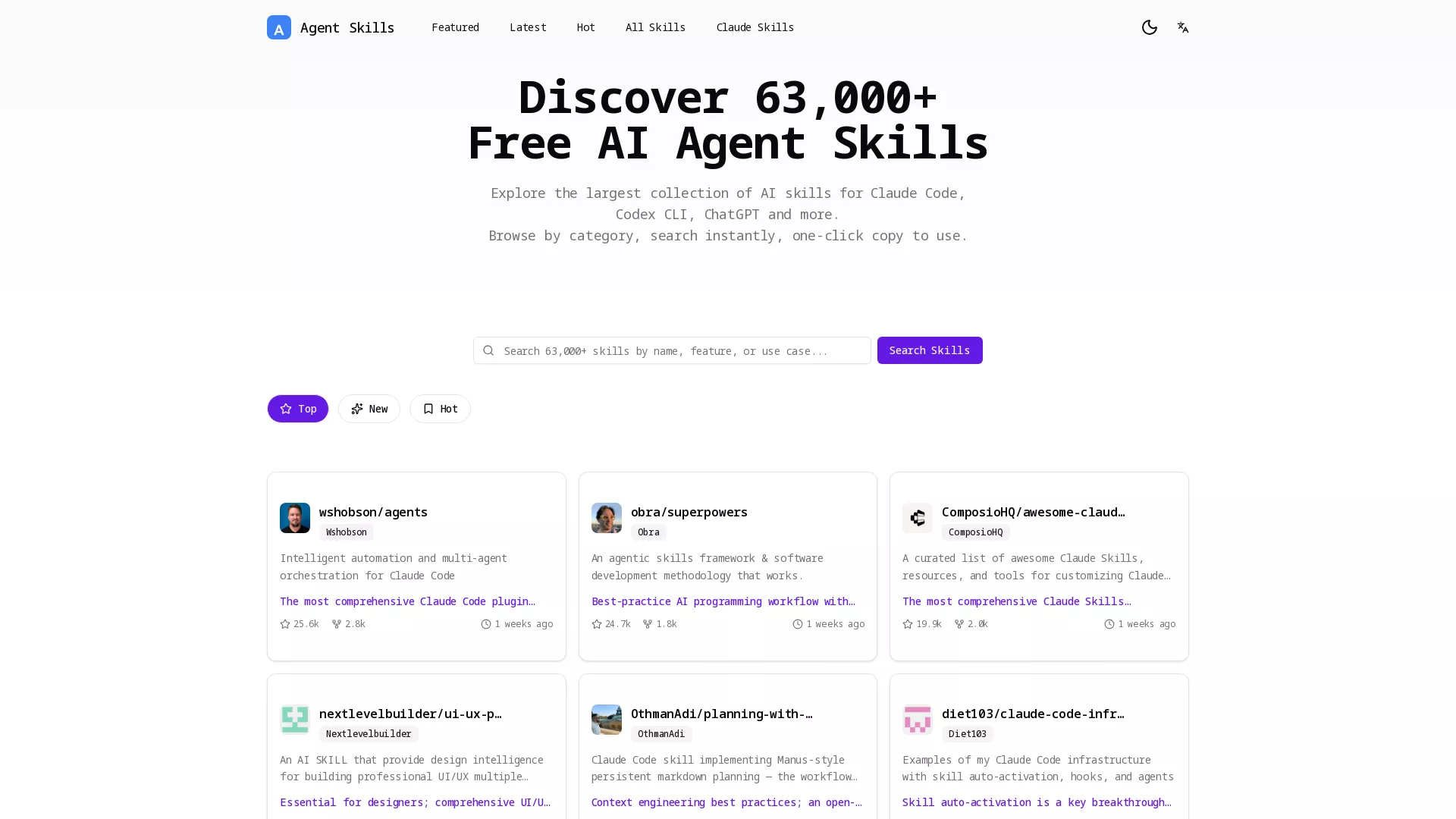 AgentSkills - AI Resource Directory Website Screenshot