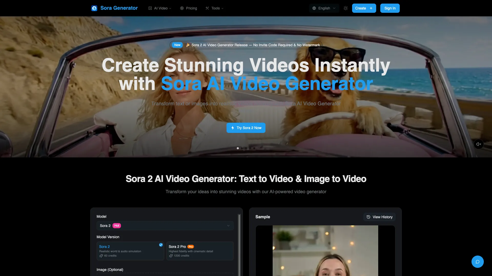 SoraAIVideoMaker - AI Video Creation Platform Website Screenshot