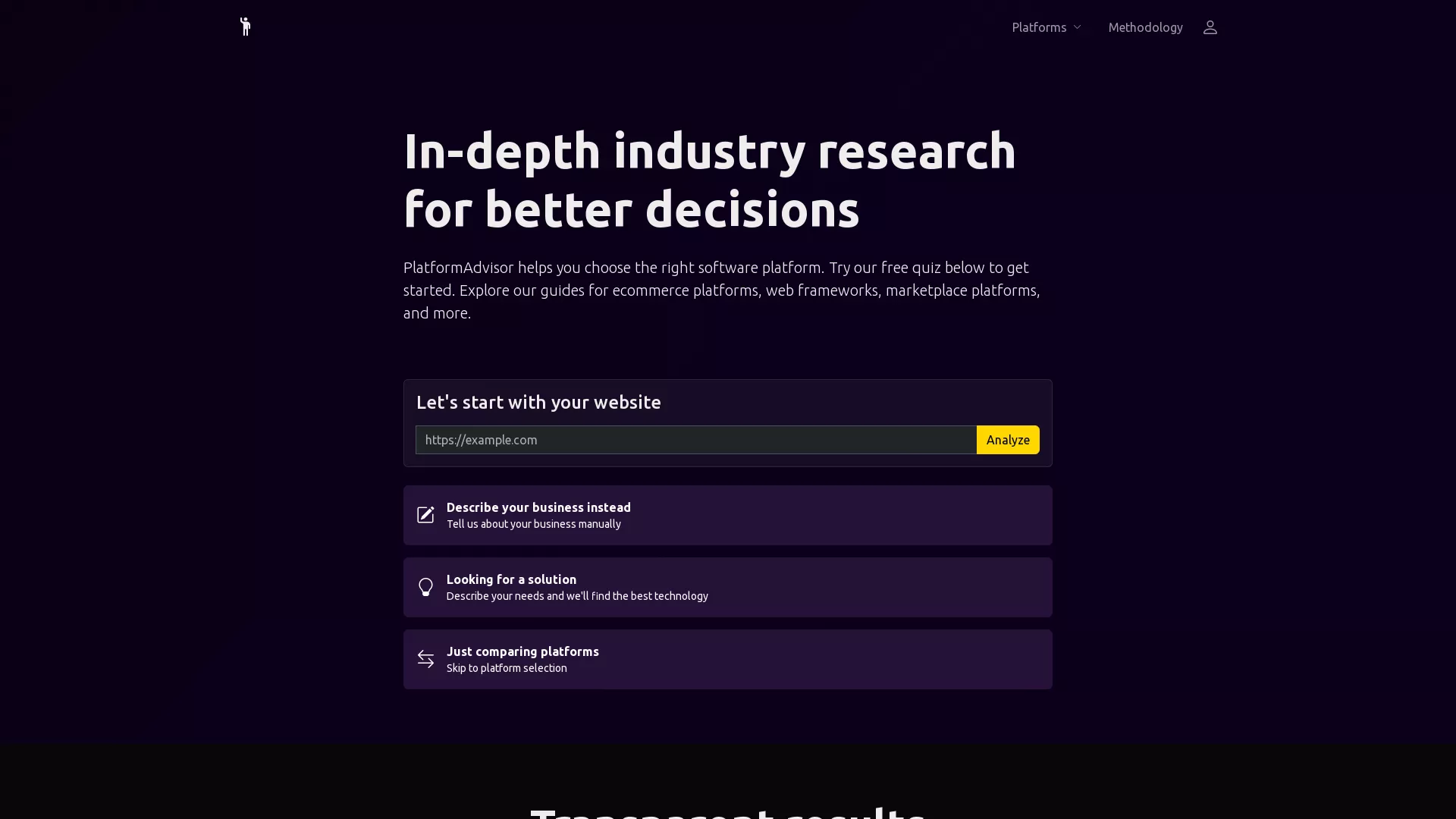 PlatformAdvisor - AI Comparison Tool Website Screenshot