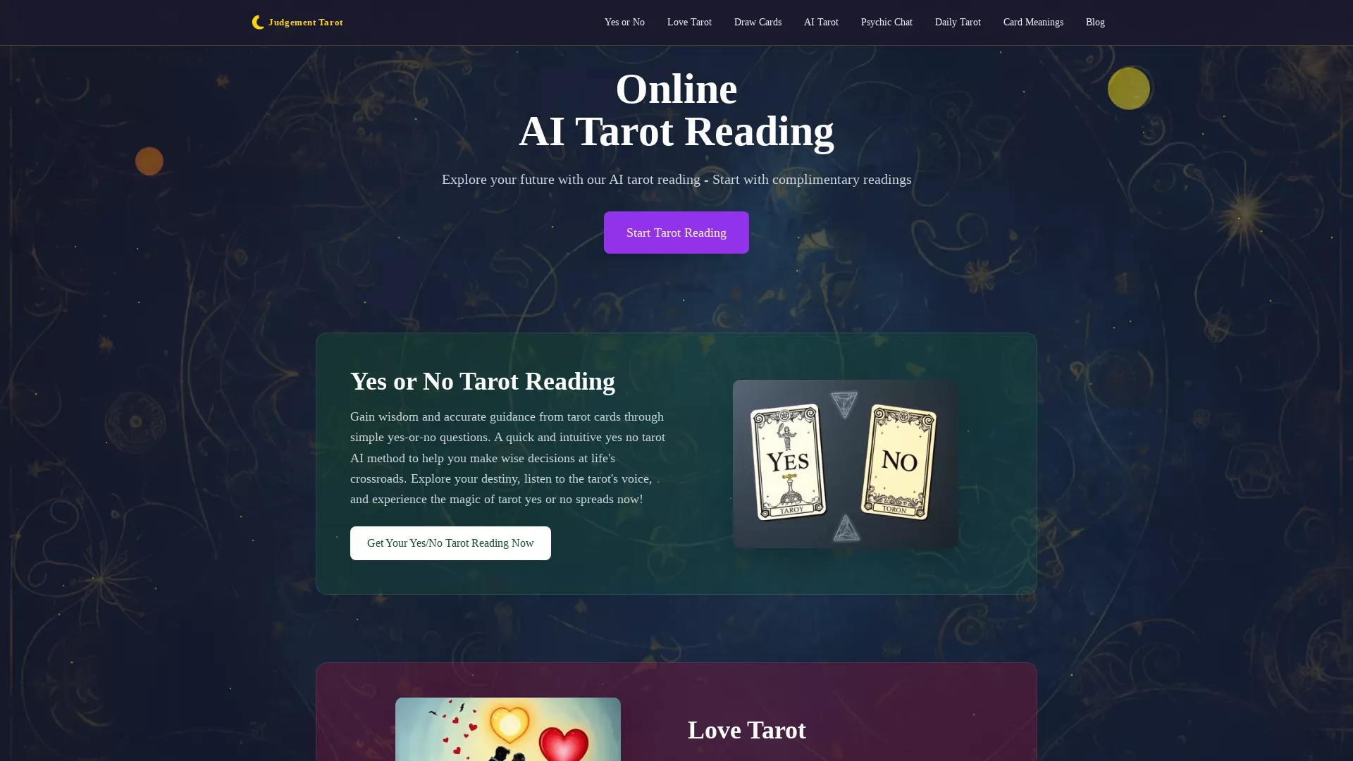JudgementTarot - AI Tarot Readings Website Screenshot
