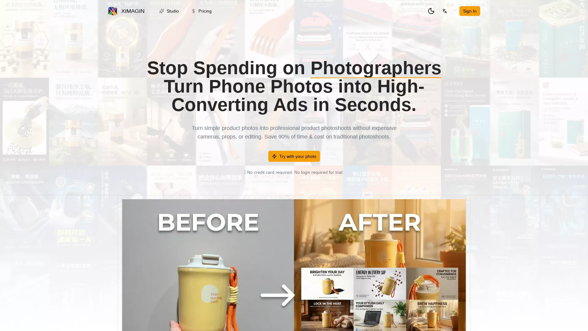 XIMAGIN - AI Product Photography Website Screenshot