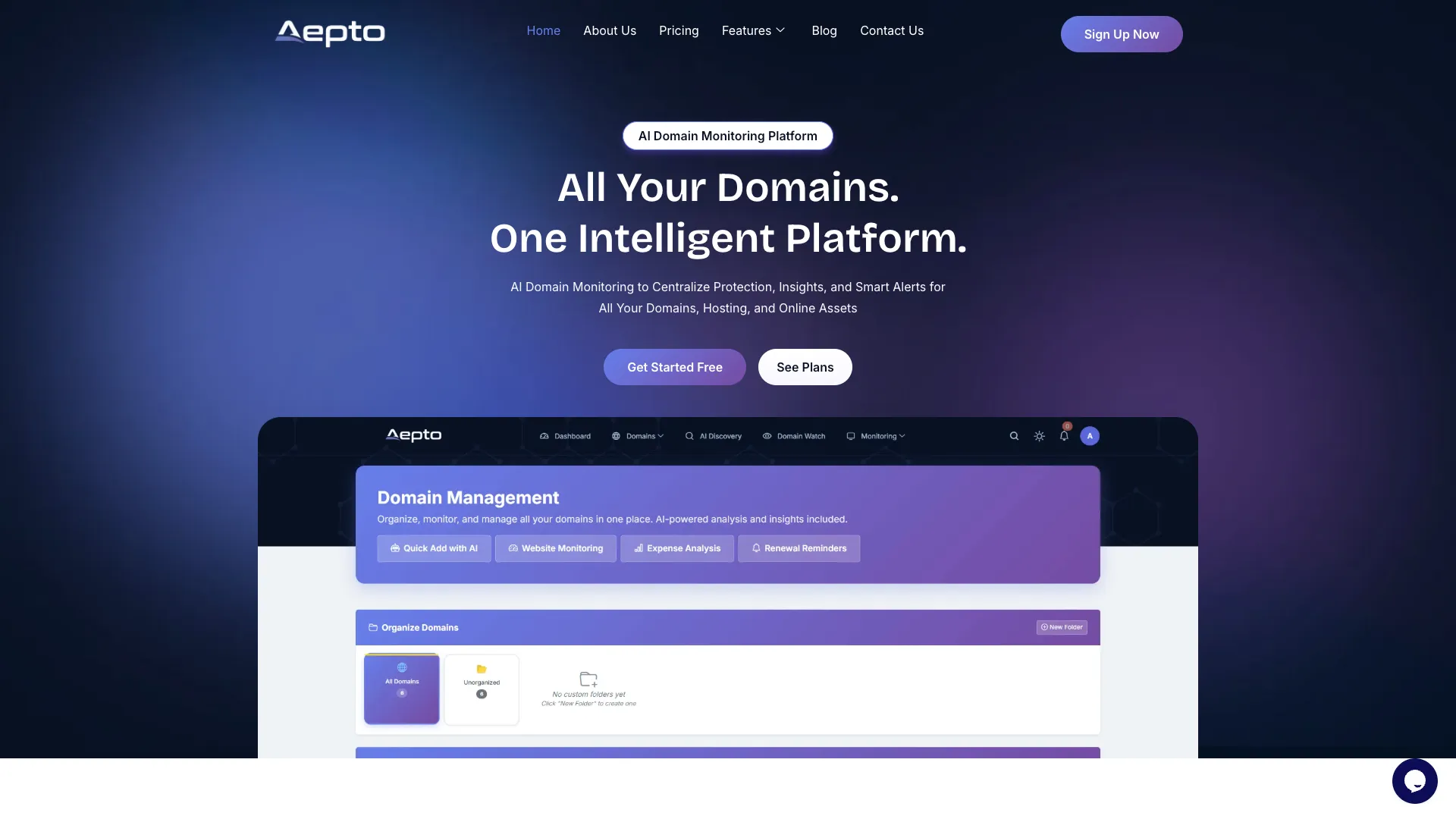 Aepto - Domain Monitoring Tool Website Screenshot
