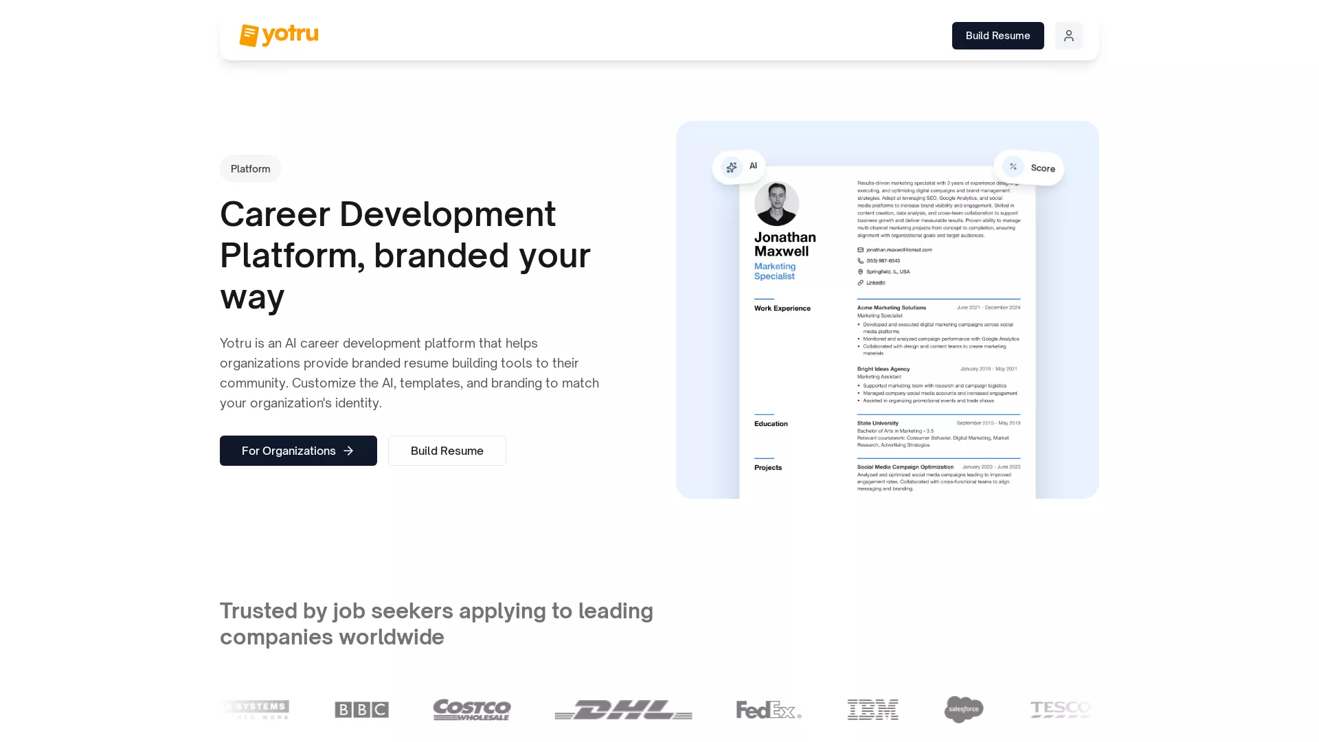 YotruResumeBuilder - AI Resume Builder Website Screenshot