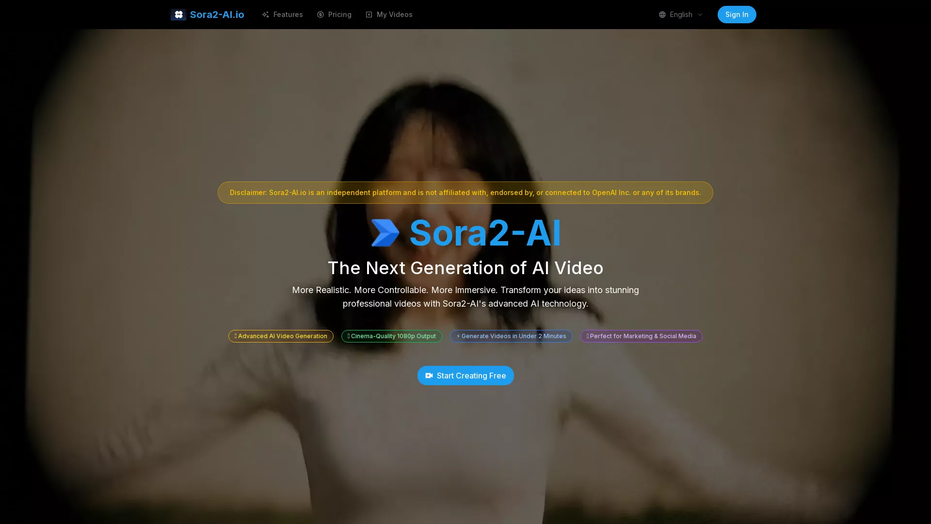 Sora2AI - AI VideoAndAudioGenerator Website Screenshot
