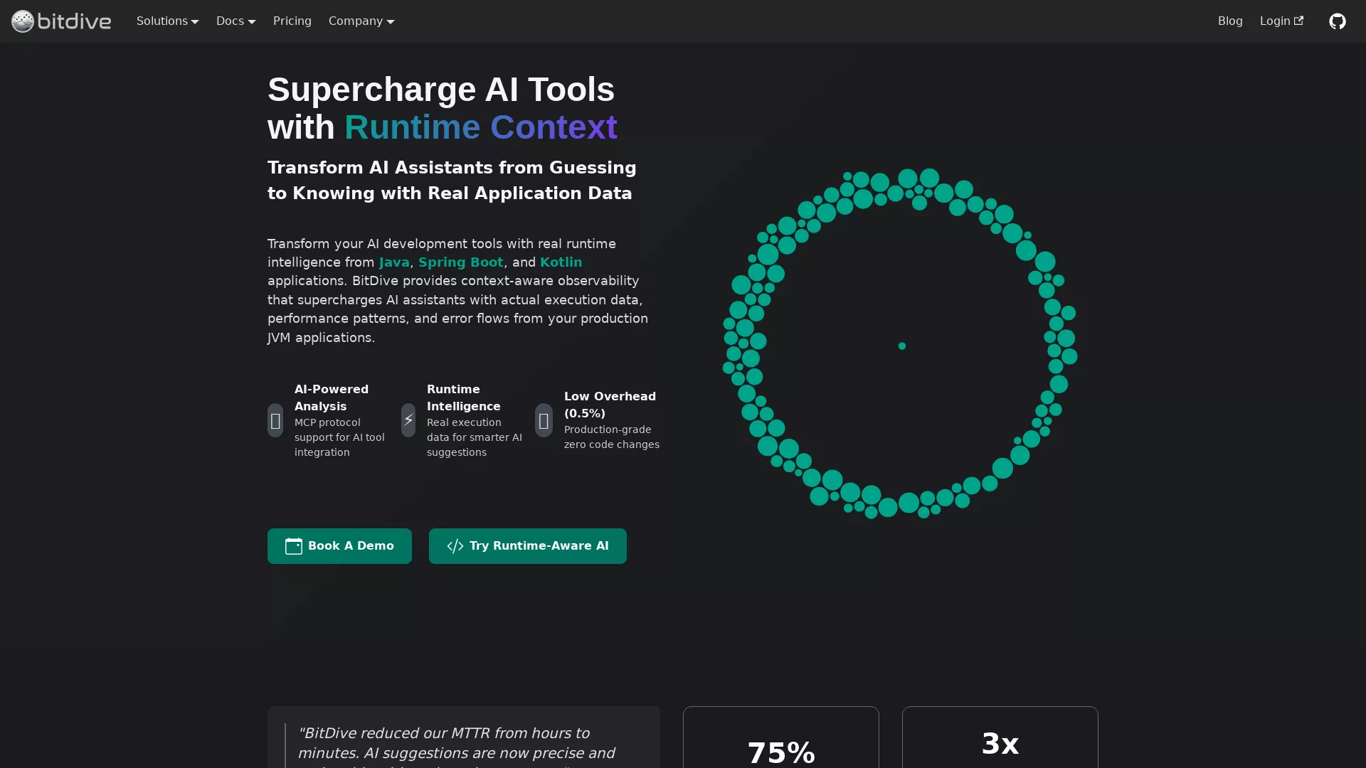 BitDive - AI Runtime Verification Website Screenshot