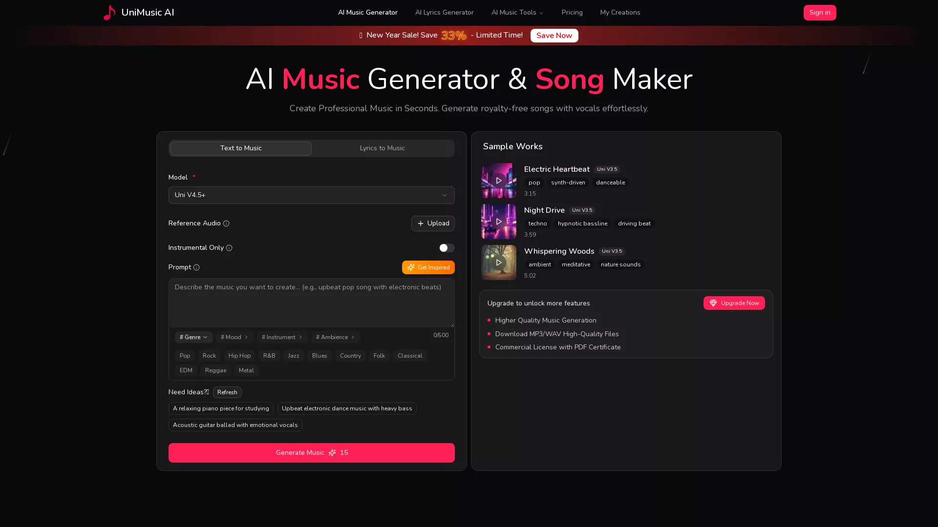 UniMusicAI - AI Music Generator Website Screenshot