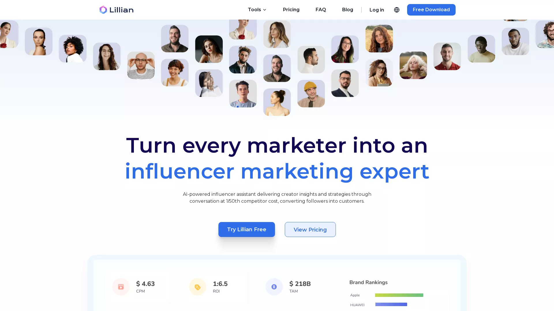 Lillian - AI Influencer Marketing Browser Extension Website Screenshot