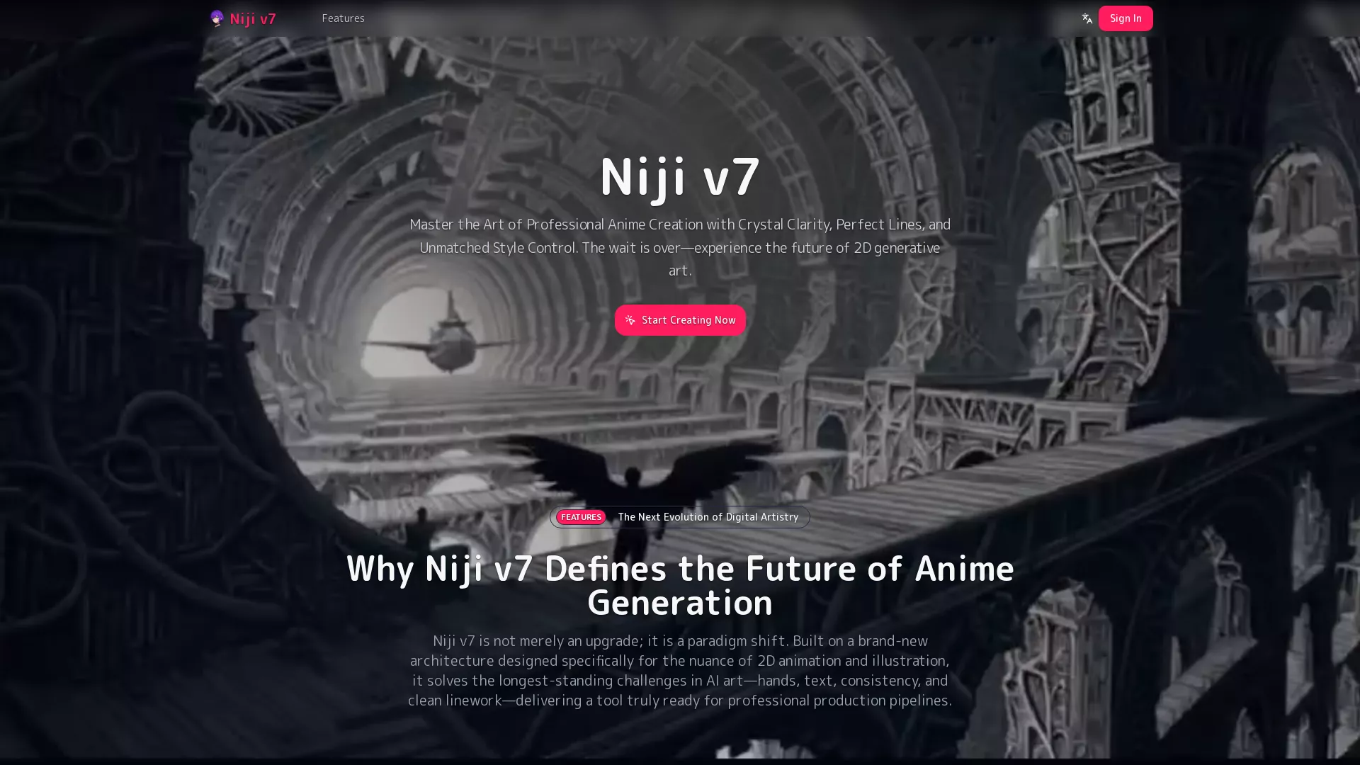NijiV7 - AI Anime Art Generator Website Screenshot