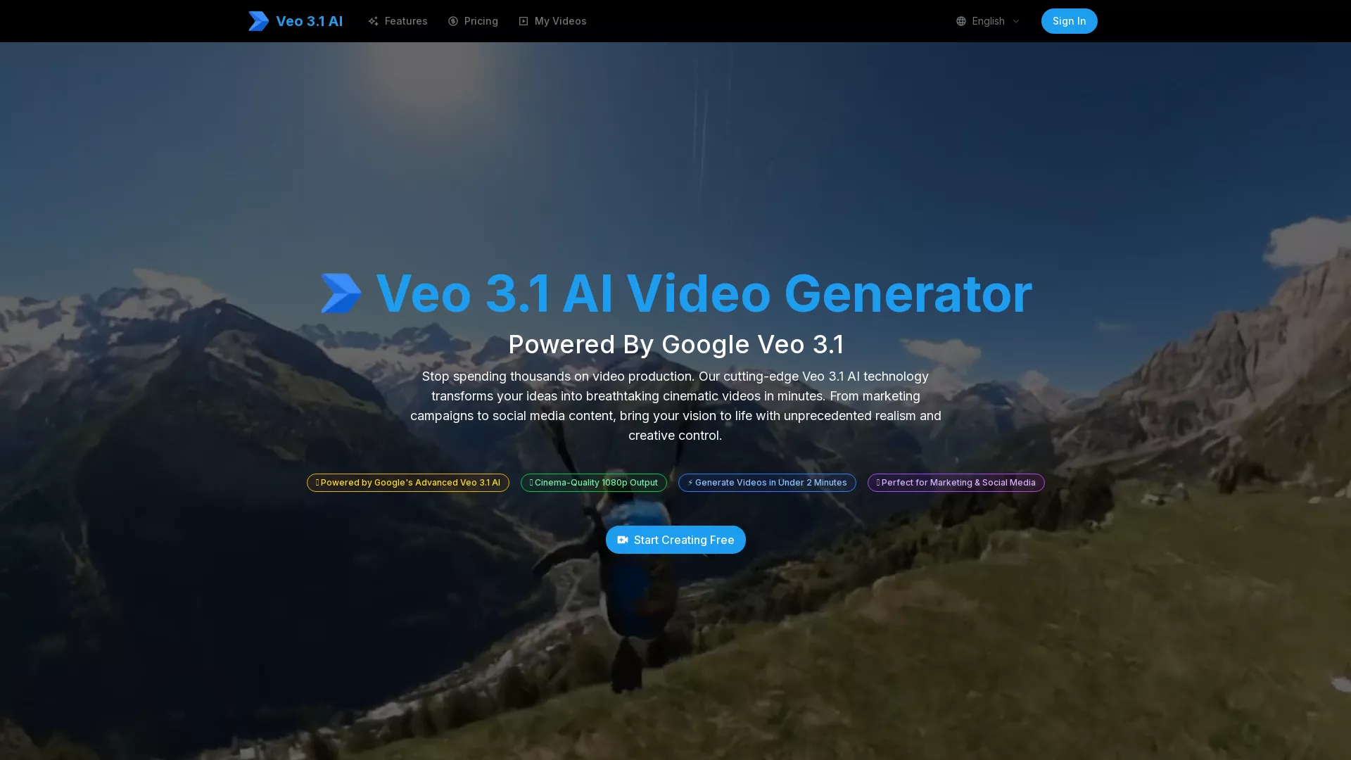 Veo3.1 - AI Video Generator Software Website Screenshot