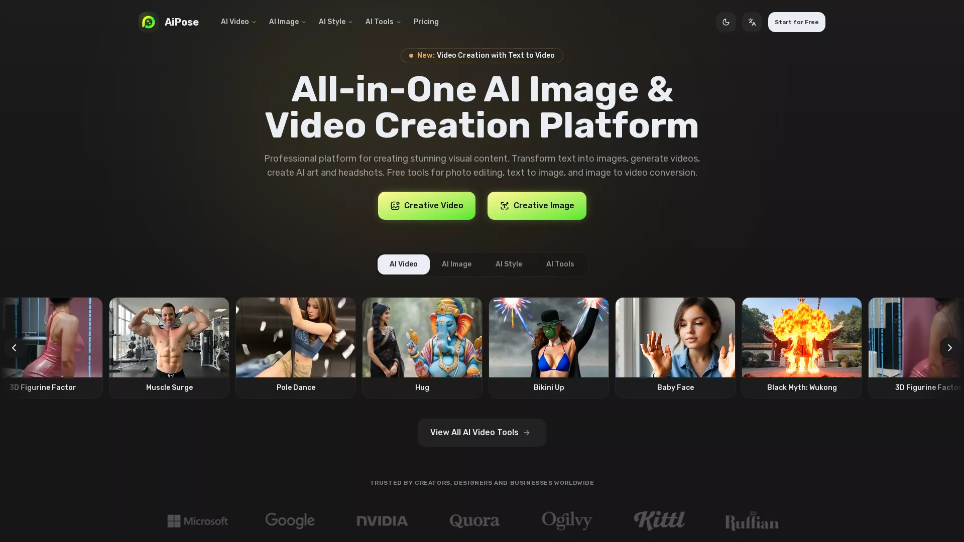 AiPose - AI Portrait Generation Website Screenshot