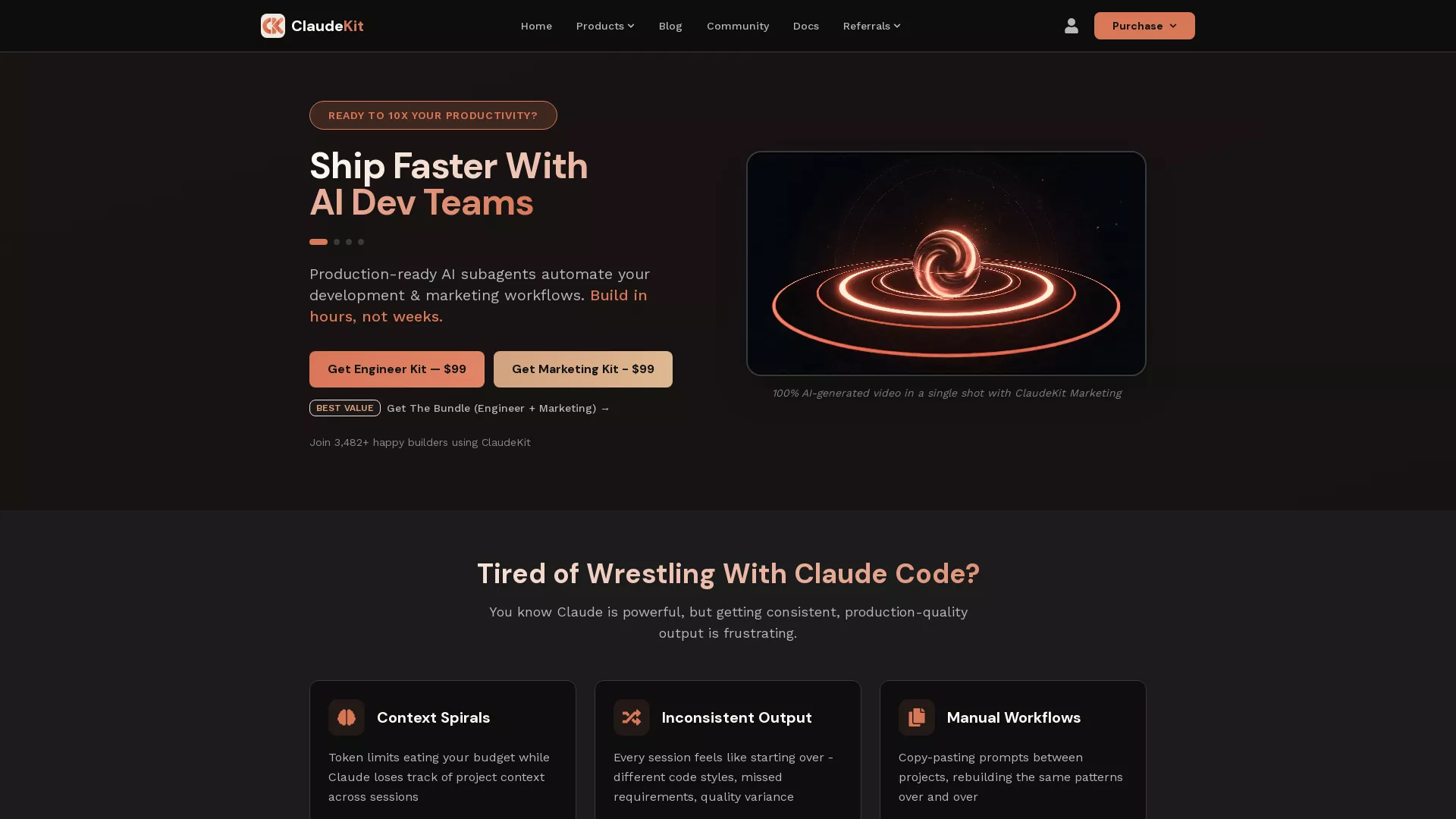ClaudeKit - AI Development Marketing Teams Website Screenshot