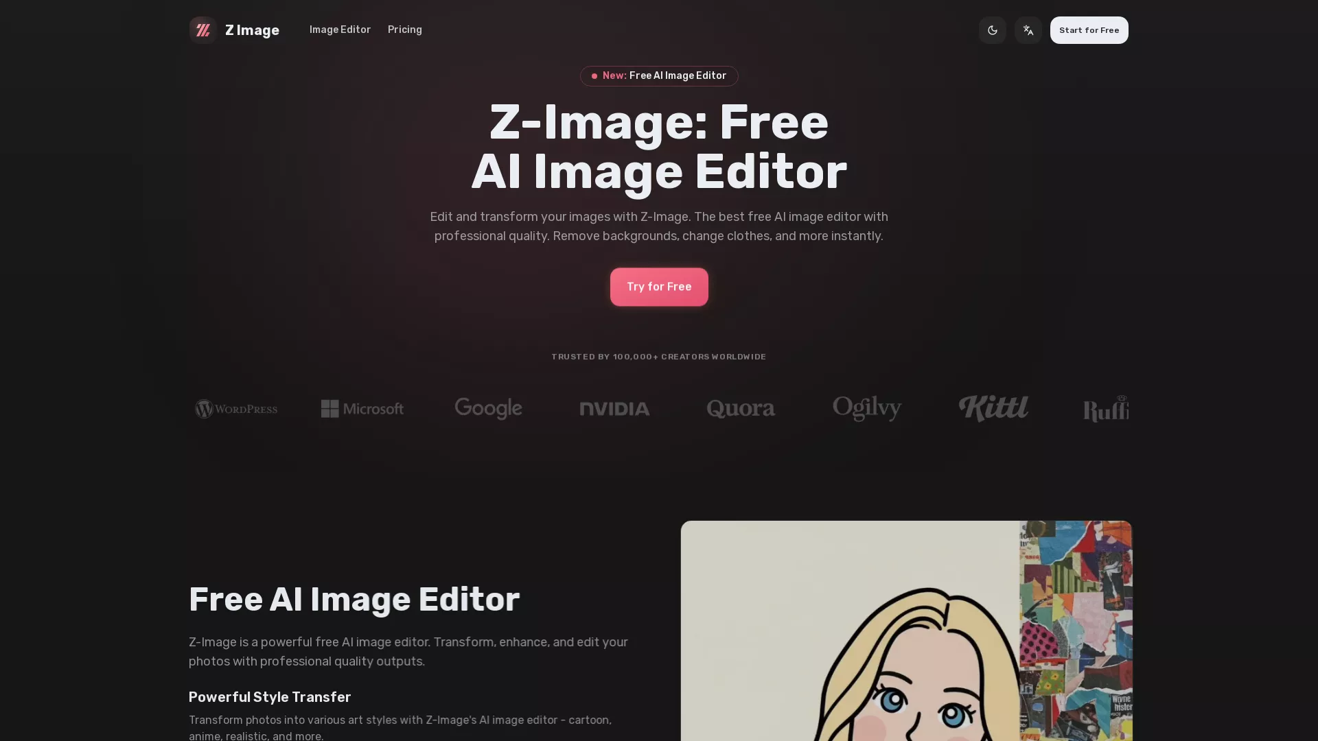 ZImage - AI Portrait Generation Website Screenshot