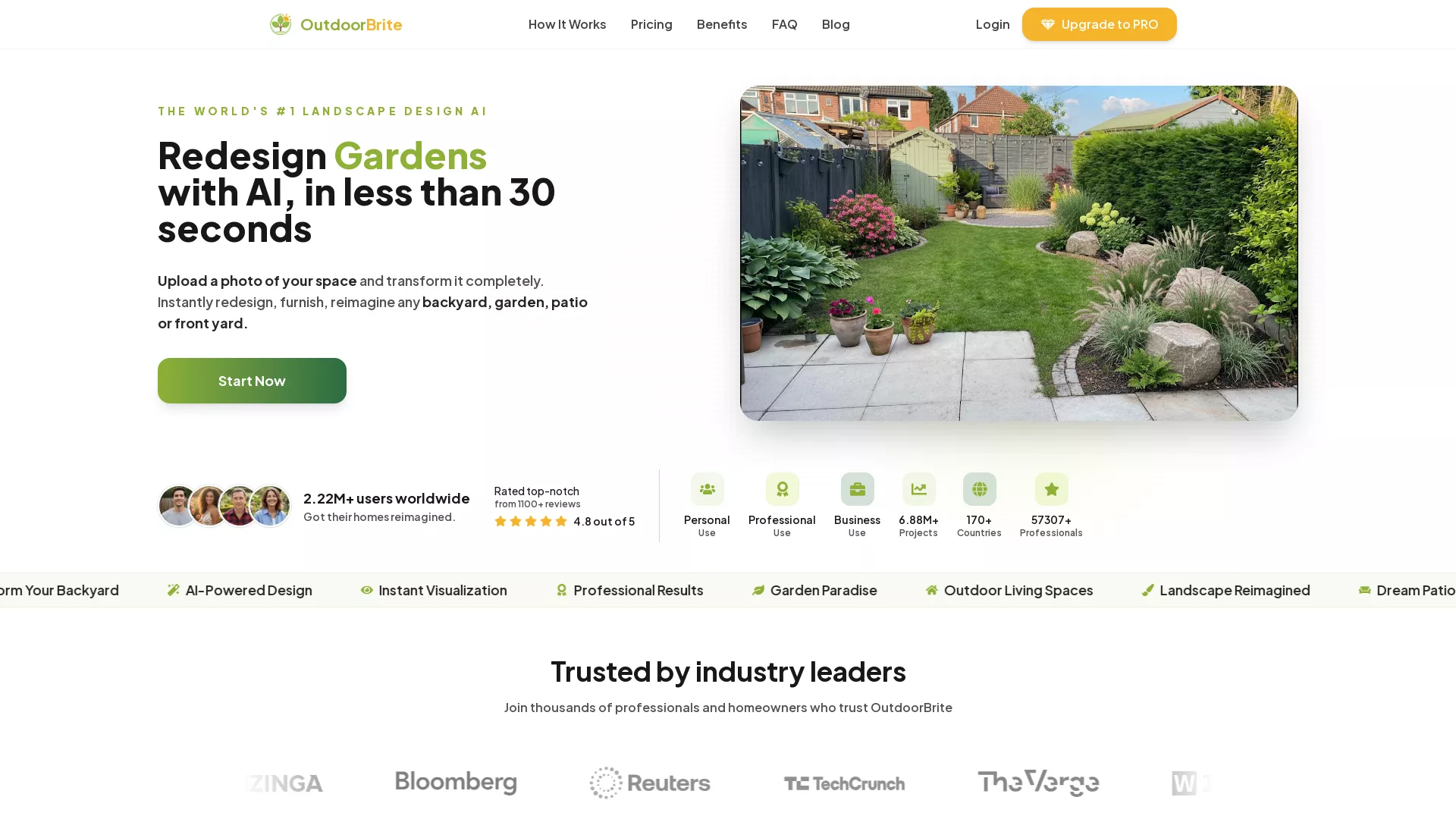 OutdoorBrite - AILandscapeDesignTool Website Screenshot