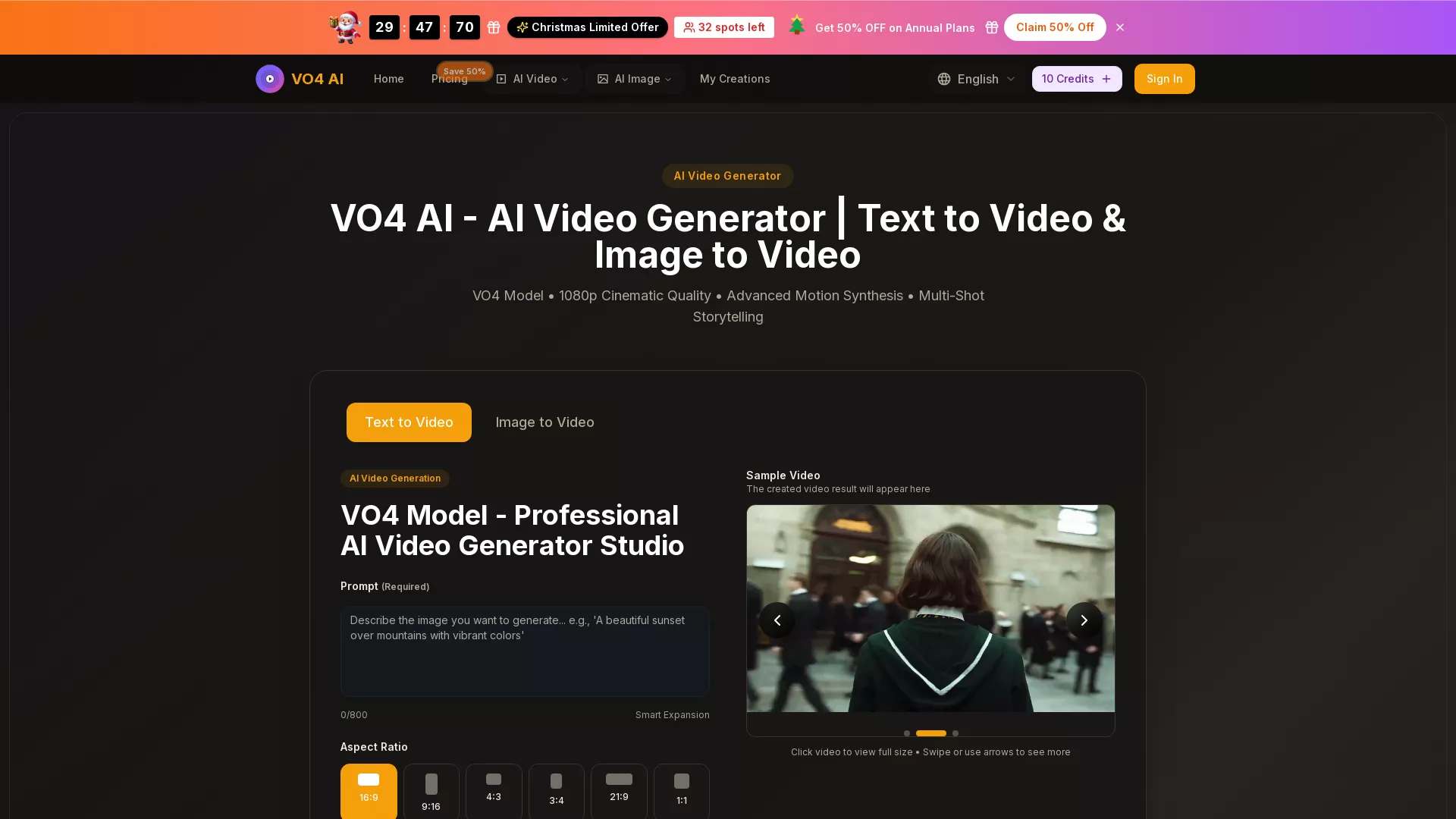 Vo4Ai - AI Video Generator Website Screenshot