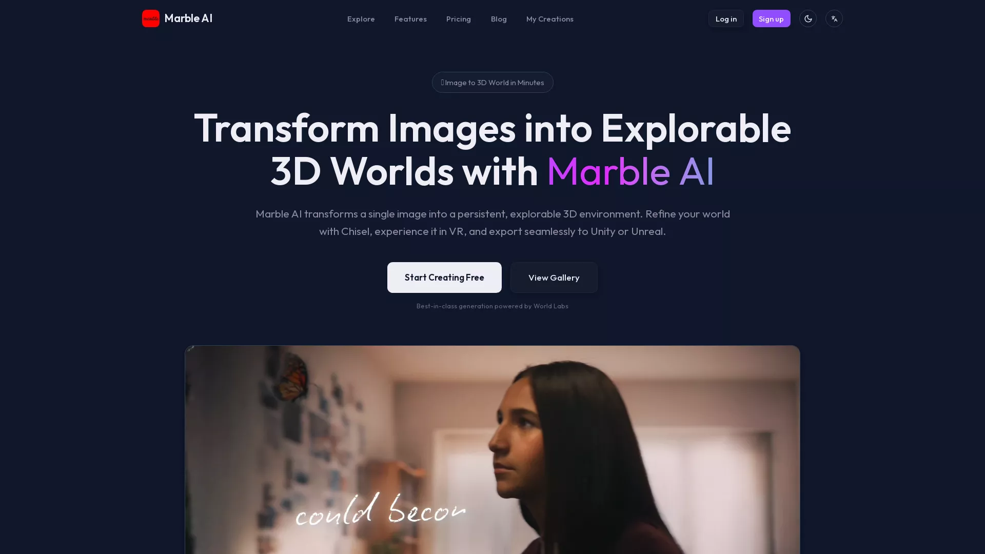 MarbleAI - AI3DEnvironmentGenerator Website Screenshot