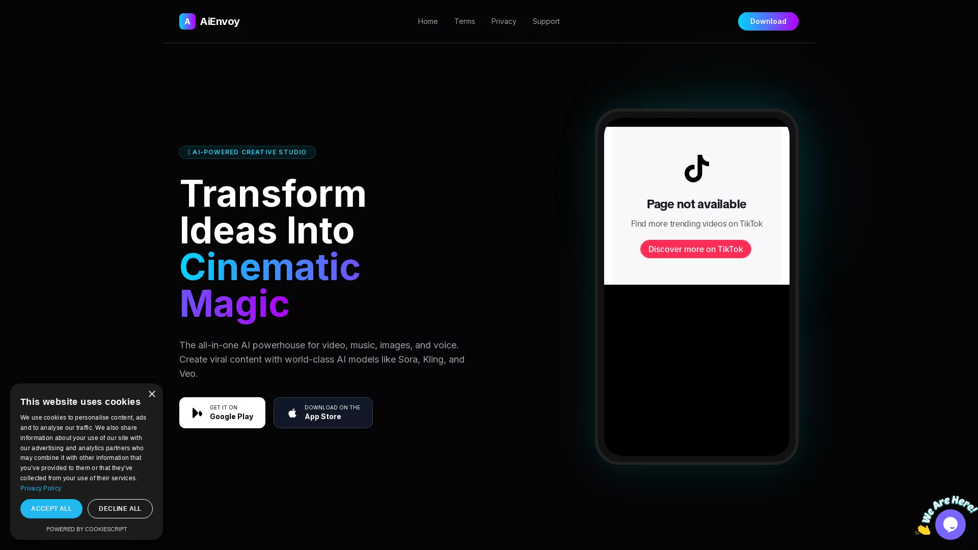 Aienvoy - AI Video Content Generator Website Screenshot