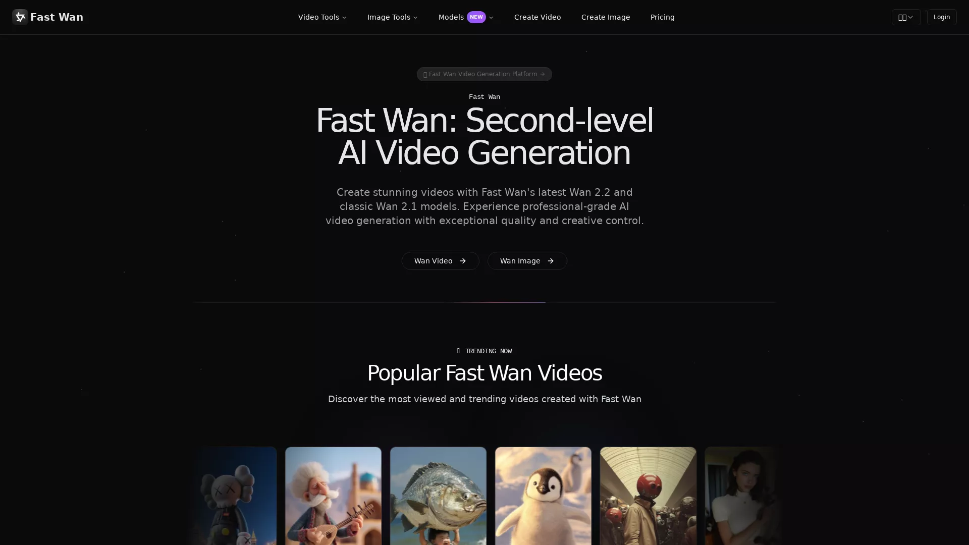 Fast Wan - AI Video Creation Website Screenshot