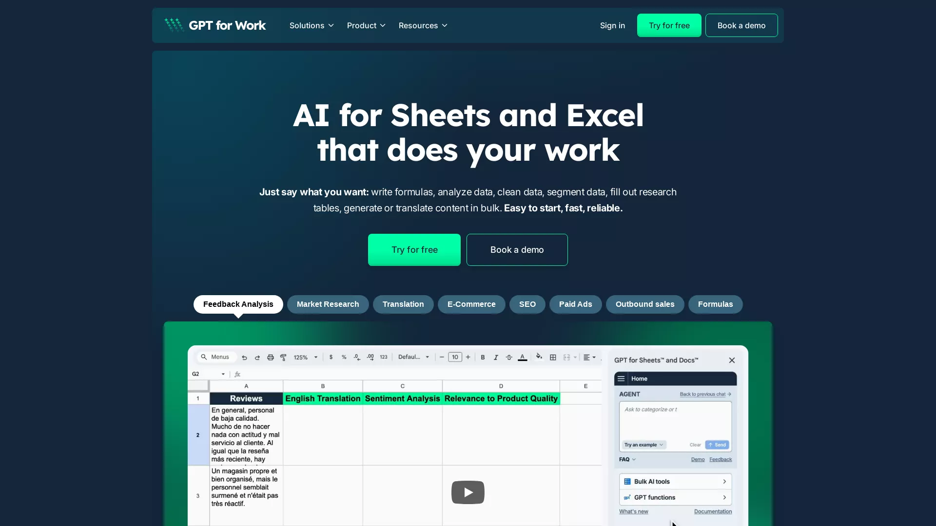 GptForWork - AI Spreadsheet Automation Website Screenshot
