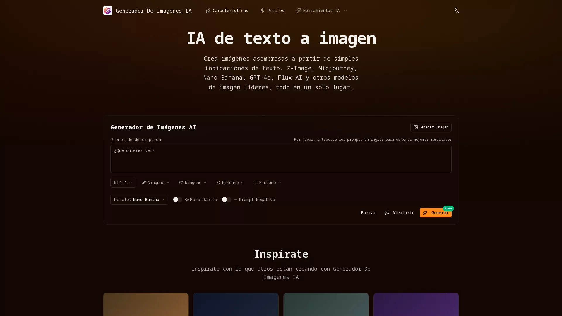 GeneradorDeImagenesIA - AI Text To Image Generator Website Screenshot