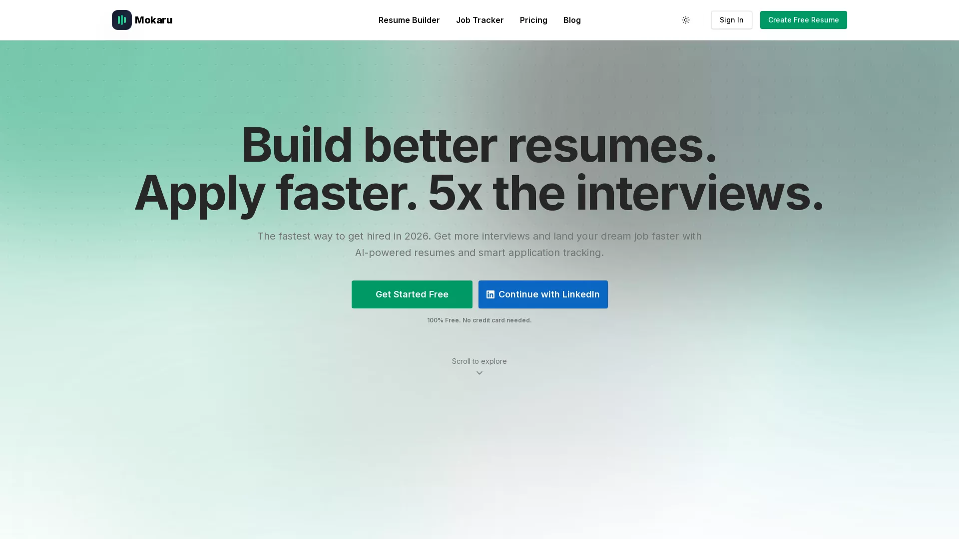 Mokaru - AI Resume Builder Website Screenshot