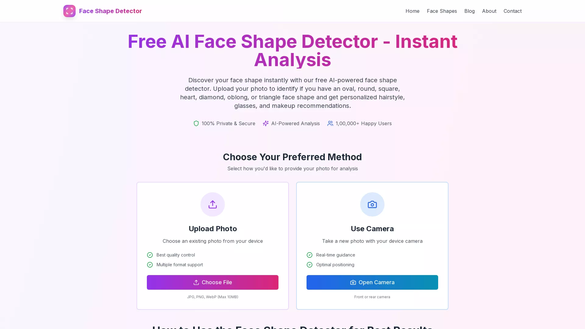 FaceShapeDetector - AI Face Shape Detector Website Screenshot