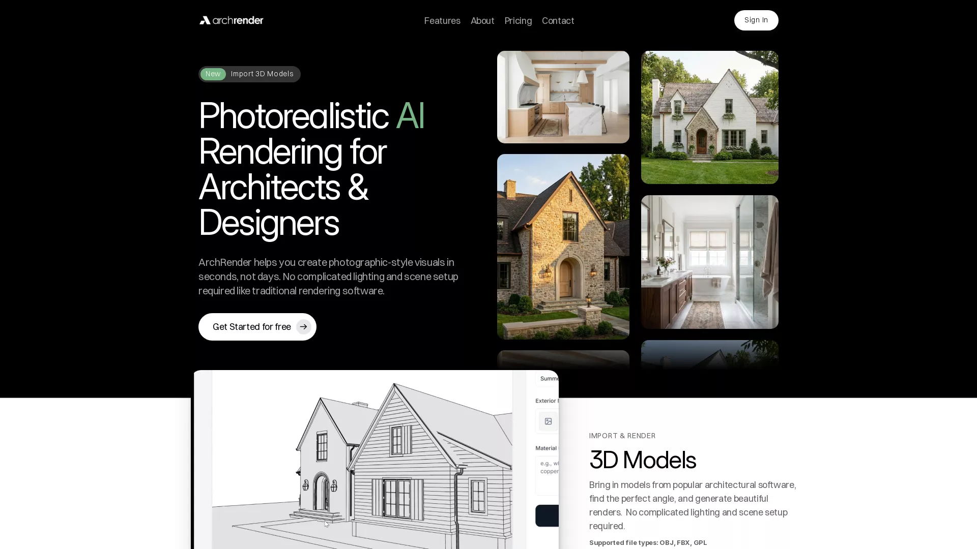 ArchRender - AI Architectural Rendering Website Screenshot