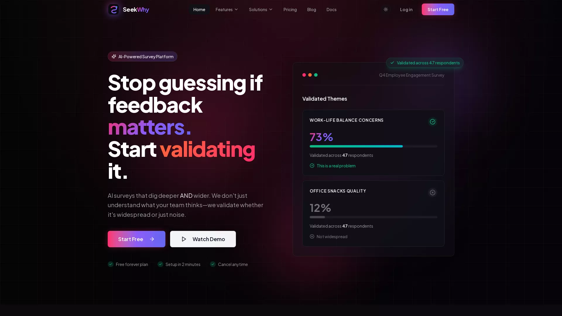 SeekWhyAI - AI Survey Tool Website Screenshot