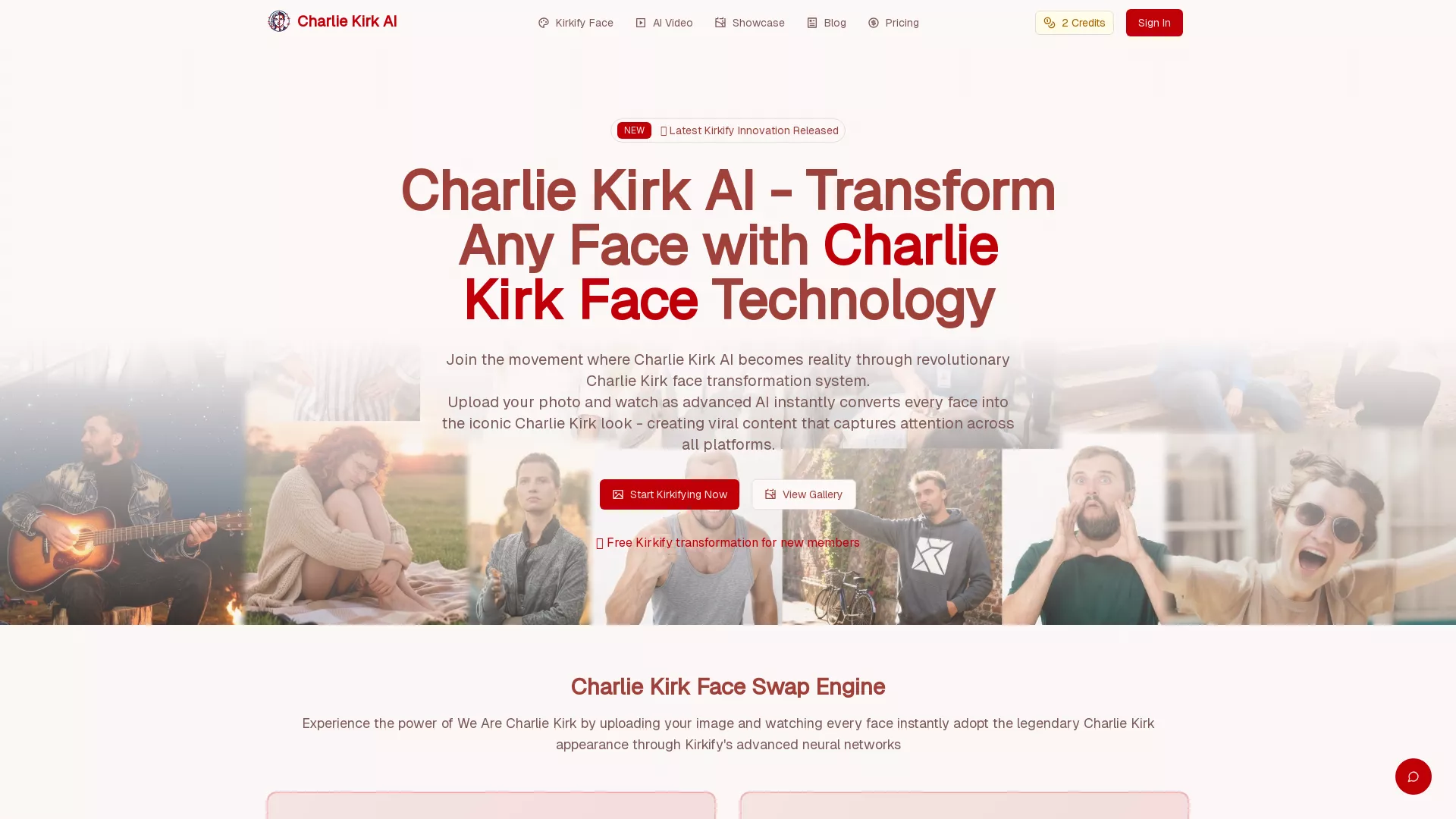 WeAreCharlieKirk - AI Charlie Kirk Faceswap Website Screenshot